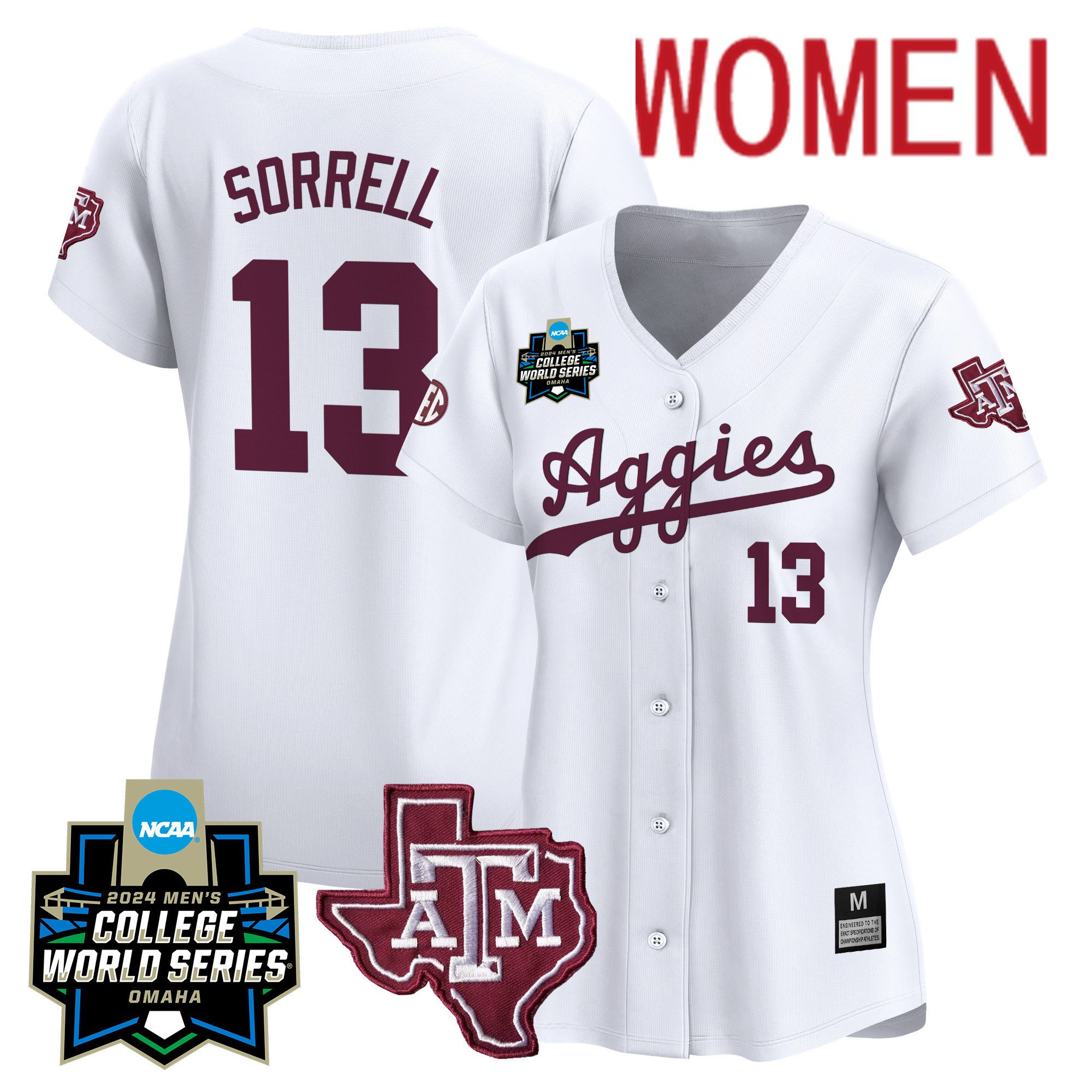 Women Texas A&M Aggies #13 Sorrell White 2024 College World Series Vapor Premier Limited NCAA Jersey->women nfl jersey->Women Jersey